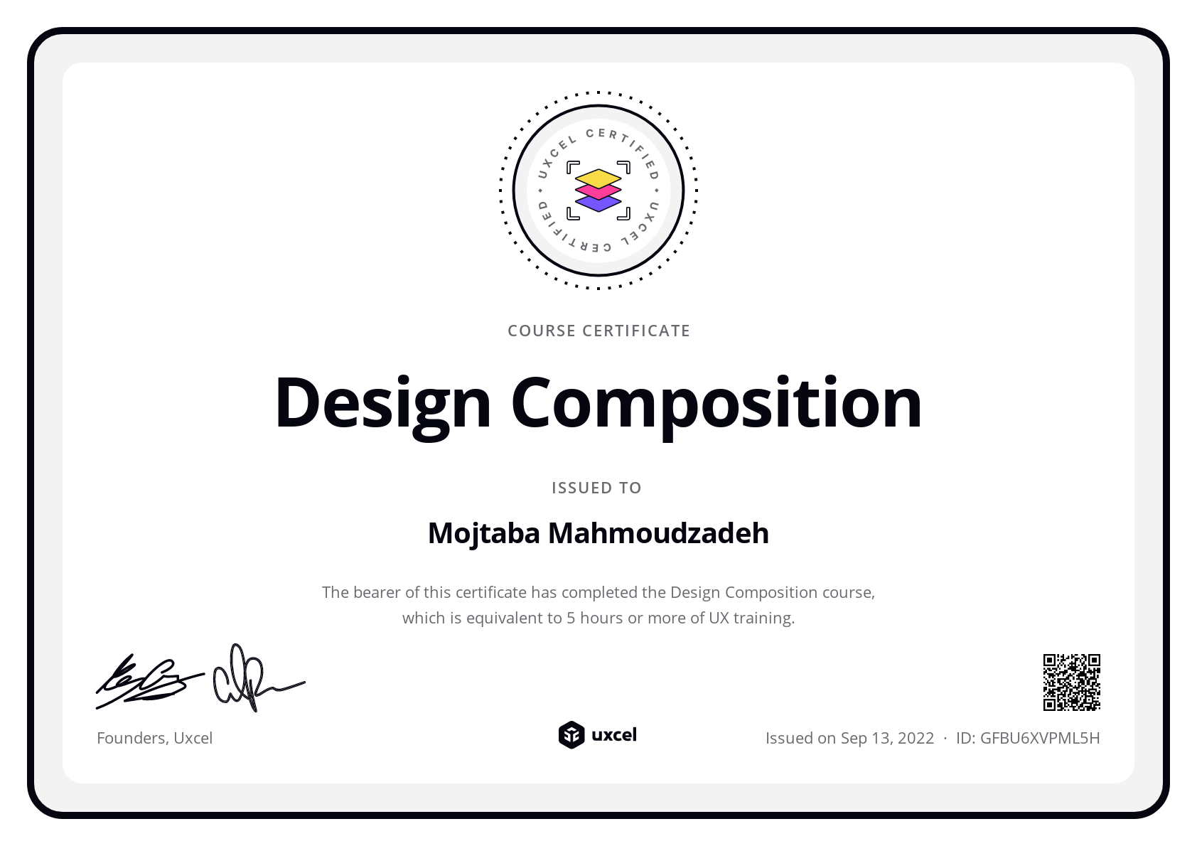 Mojtaba Mahmoudzadeh's certificate